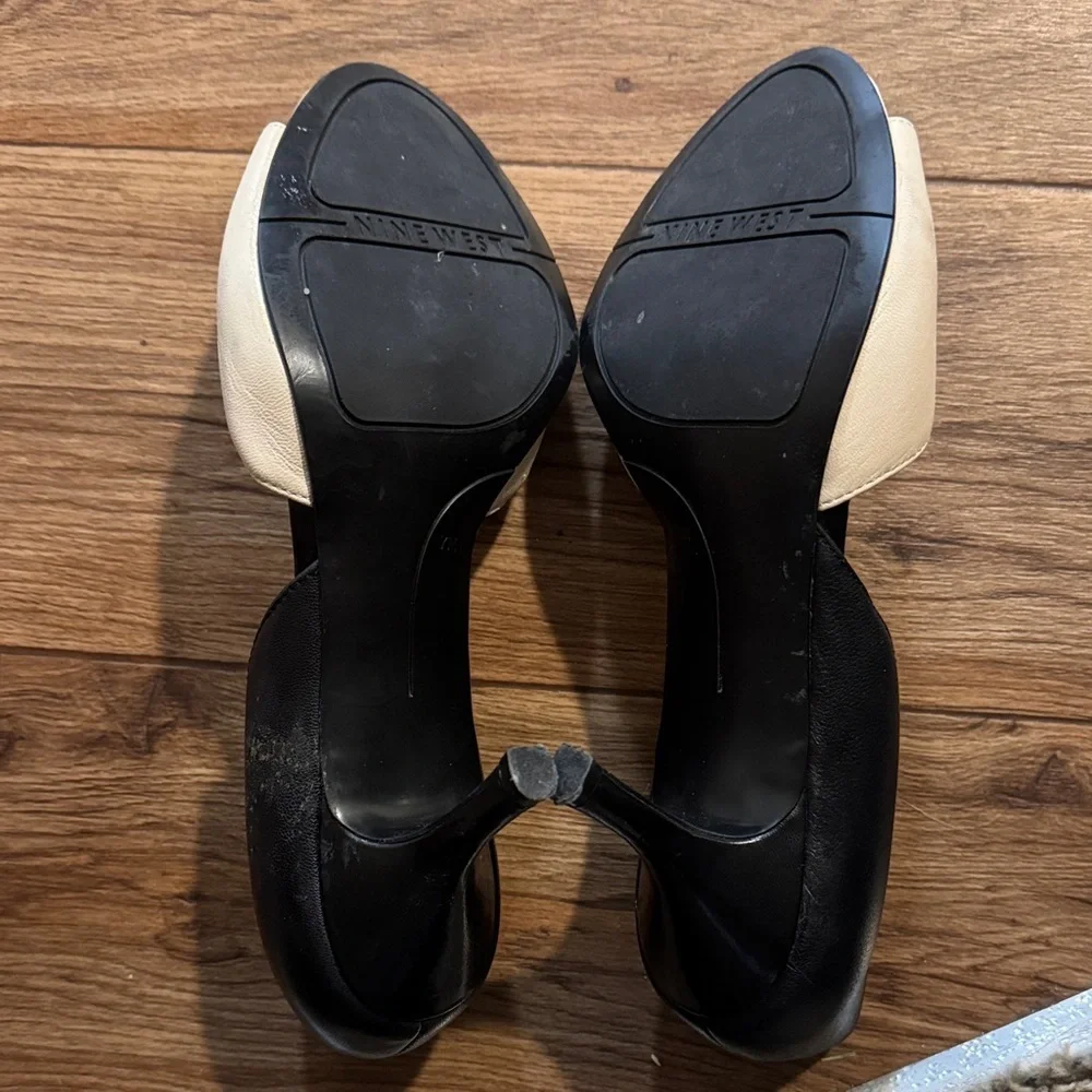 Nine West Two-Tone Black and Cream Peep-Toe Heels